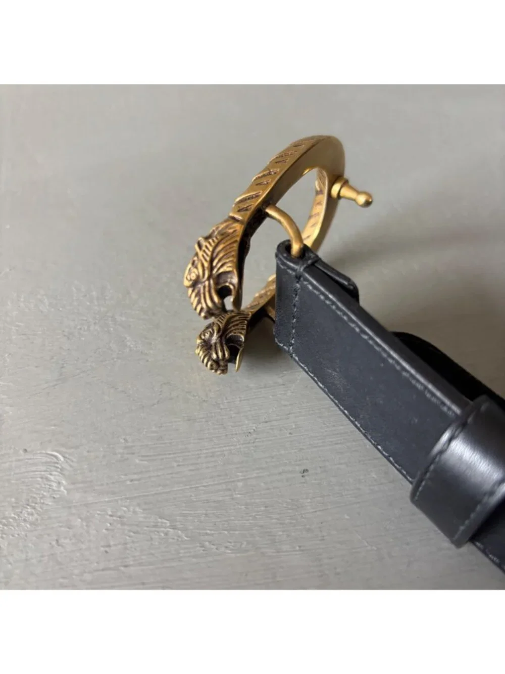 Gucci Dionysus Black Leather Belt Antique Gold Tiger Buckle Size 85 34 476453